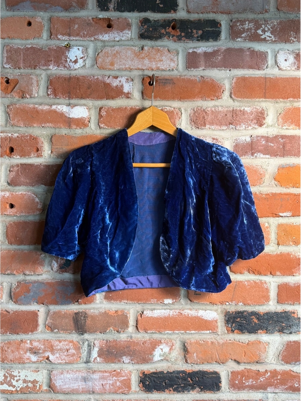 1930s Crushed Velvet Short Sleeve Bolero Jacket